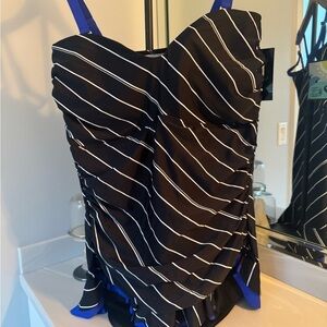 NWT Striped Black and Blue Swimsuit with skirt US 24W